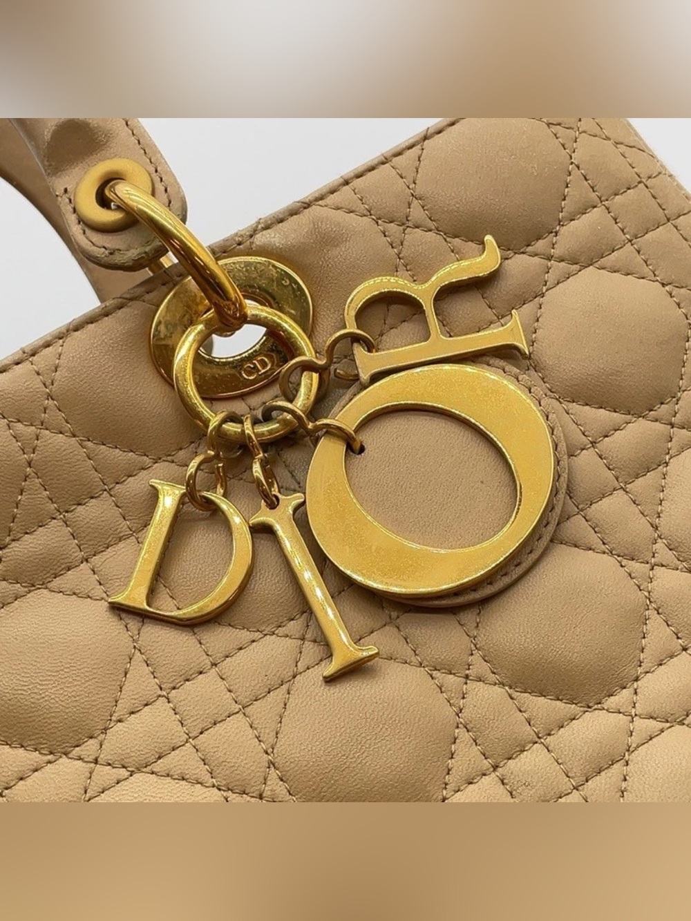 Authentic Vintage Christian Dior Leather Beige Gold Large Lady Dior Handbag - Picture 9 of 15